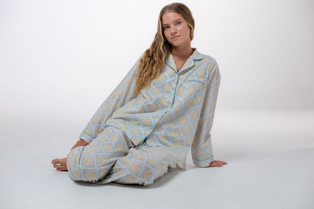 Mari Block Printed Full Length pyjamas Naree Clothing