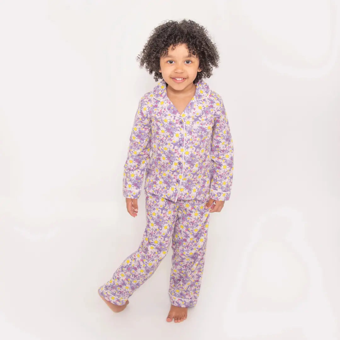 Dizzy Daisy Print Girls Button Up Pyjamas Luca and Rosa