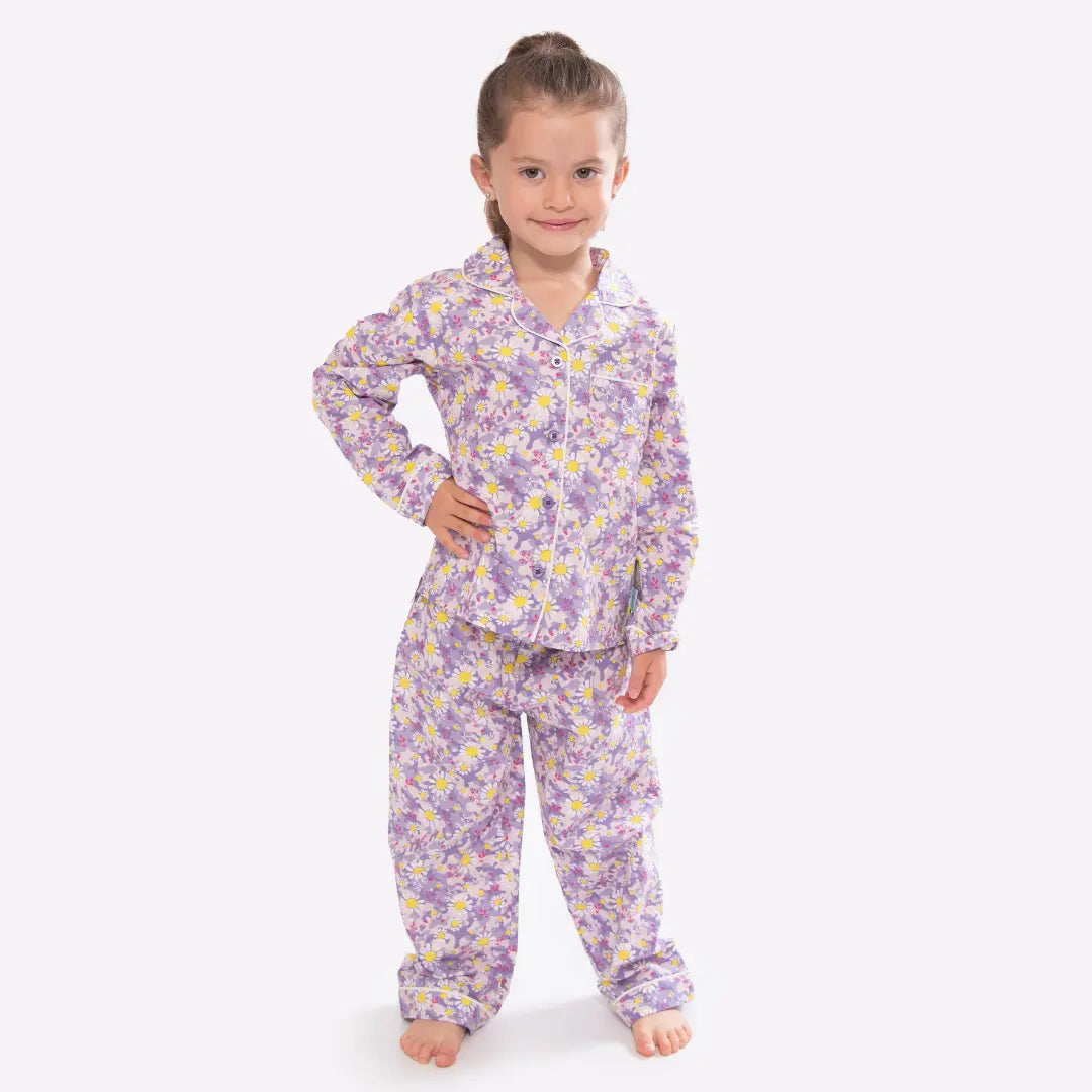 Dizzy Daisy Print Girls Button Up Pyjamas Luca and Rosa