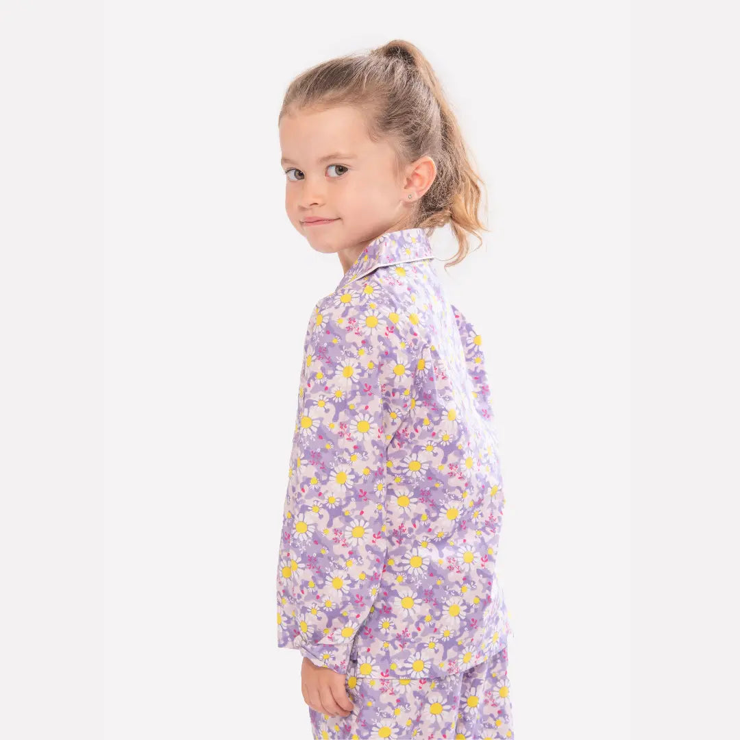 Dizzy Daisy Print Girls Button Up Pyjamas Luca and Rosa