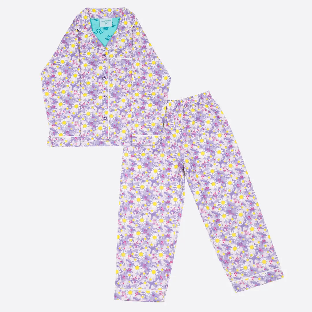Dizzy Daisy Print Girls Button Up Pyjamas Luca and Rosa
