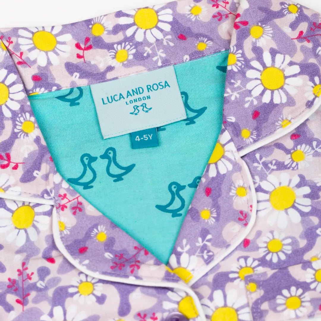 Dizzy Daisy Print Girls Button Up Pyjamas Luca and Rosa