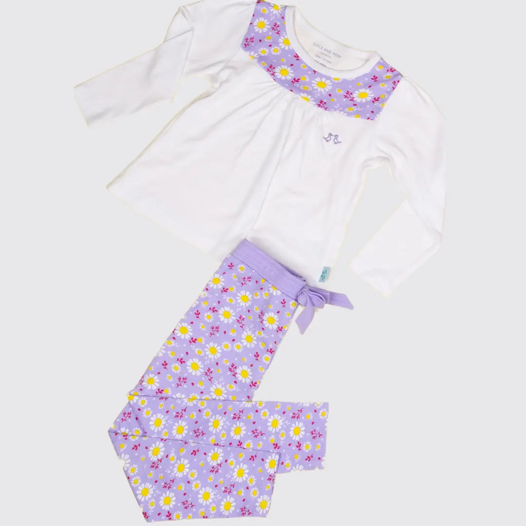 Dizzy Daisy Print Girls Interlock Pyjamas Luca and Rosa