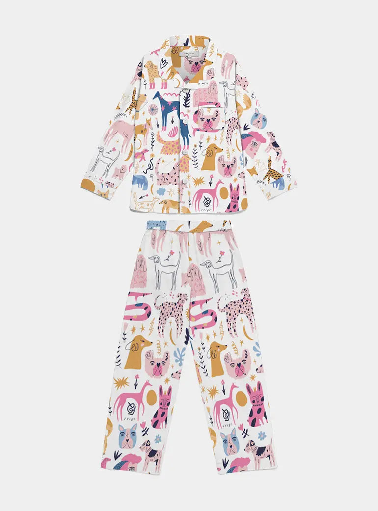 Dog Print Kid's Organic Cotton Pyjama Trouser Set Myza