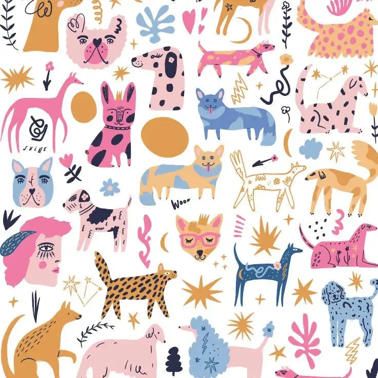 Dog Print Women's Short Sleeve Organic Cotton Pyjama Trouser Set Myza