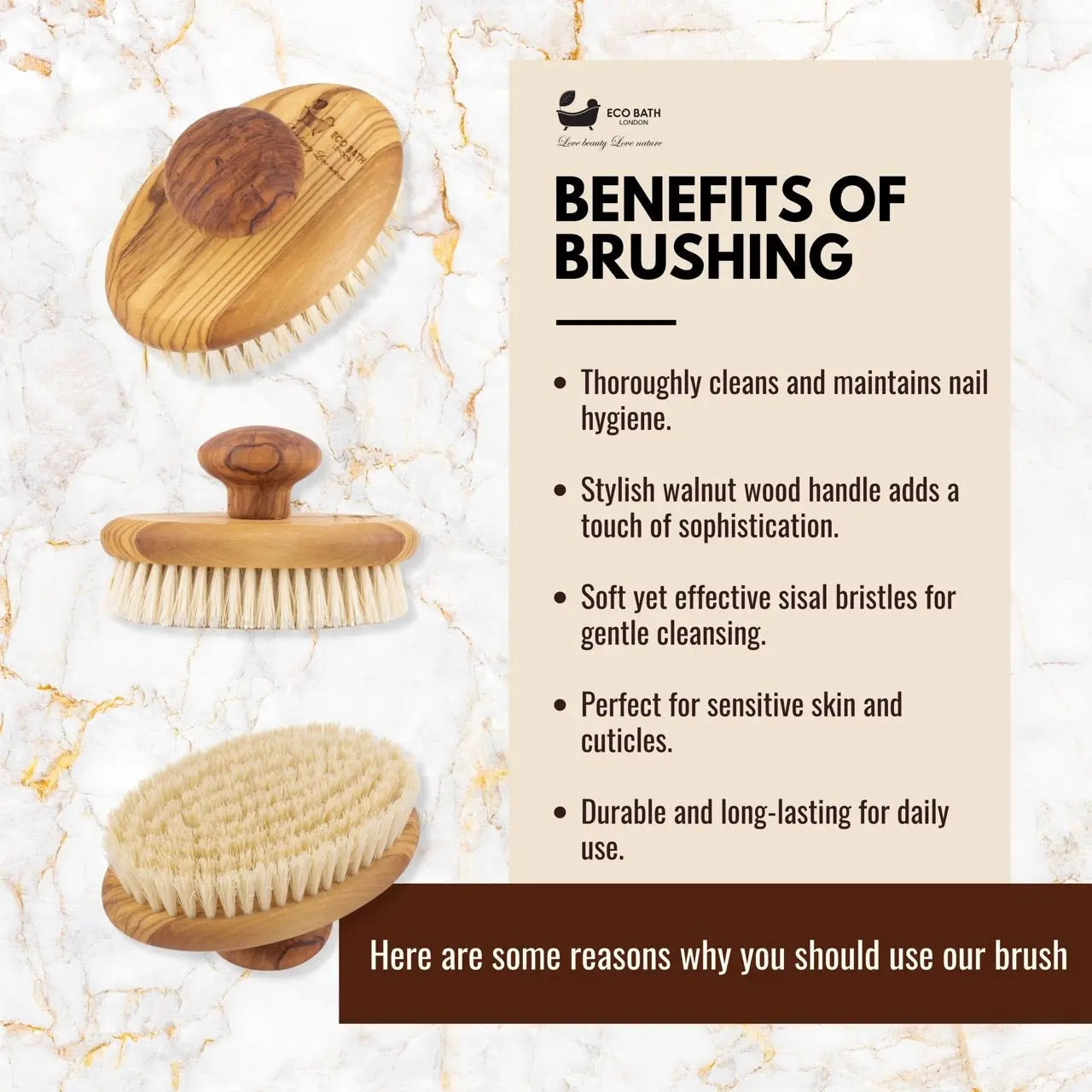 Eco Bath London Natural Sisal Olive Wood Hand Brush - Premium Olive Wood Sisal Hand Brush Eco Bath London