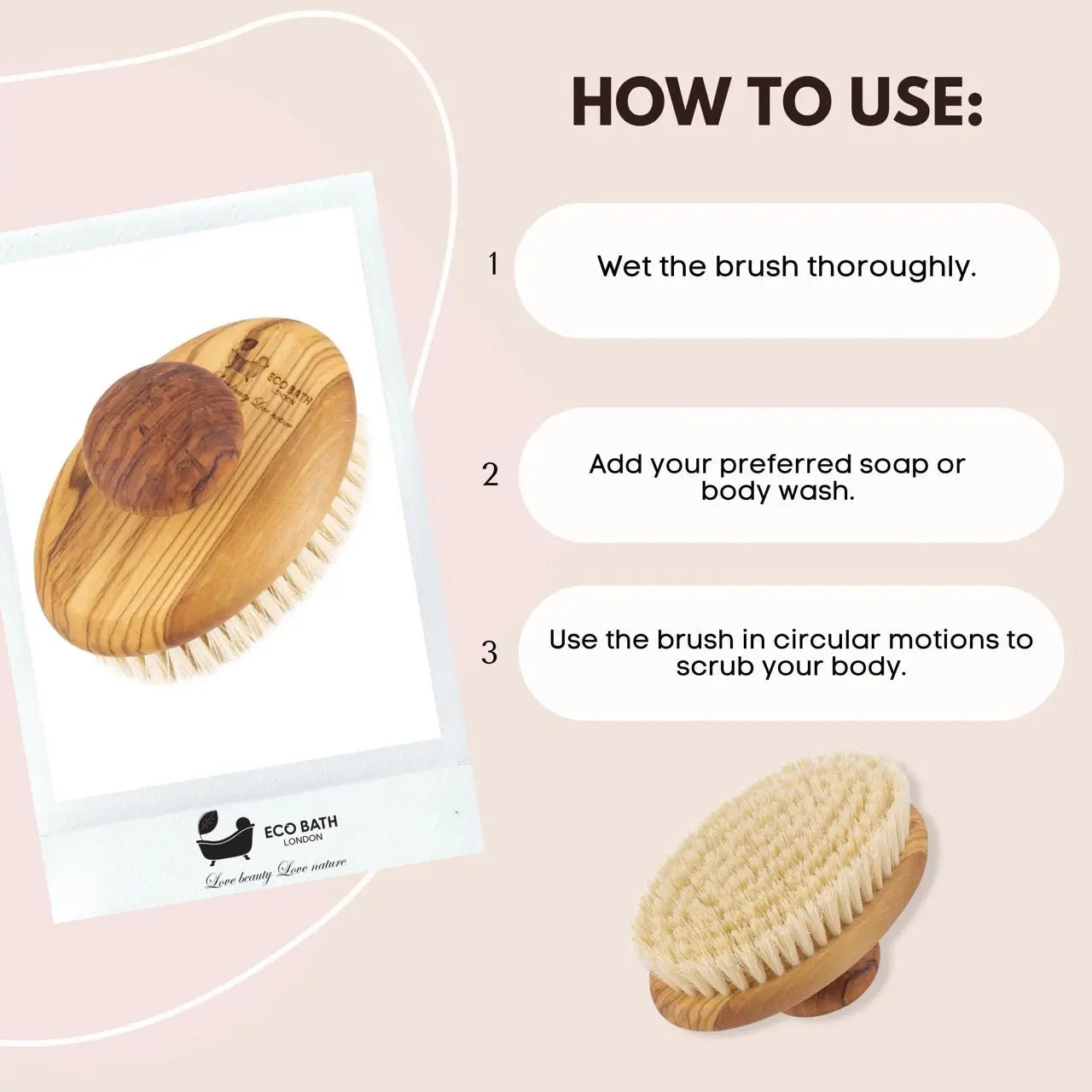 Eco Bath London Natural Sisal Olive Wood Hand Brush - Premium Olive Wood Sisal Hand Brush Eco Bath London