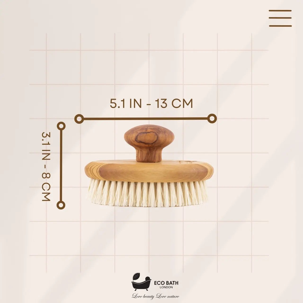 Eco Bath London Natural Sisal Olive Wood Hand Brush - Premium Olive Wood Sisal Hand Brush Eco Bath London