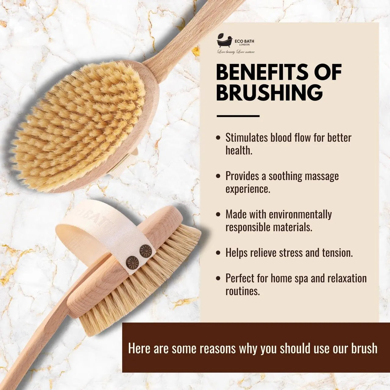 Eco Bath Natural Bristle Body Brush Detachable with Soft Bristles Eco Bath London
