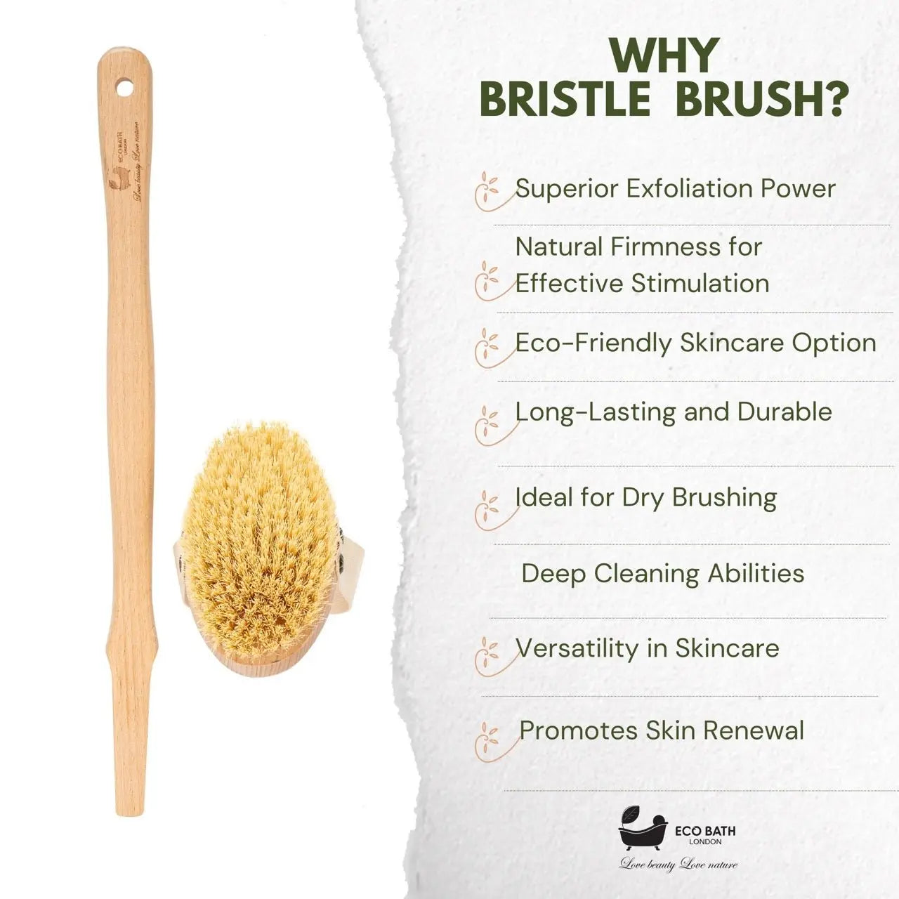 Eco Bath Natural Bristle Body Brush Detachable with Soft Bristles Eco Bath London