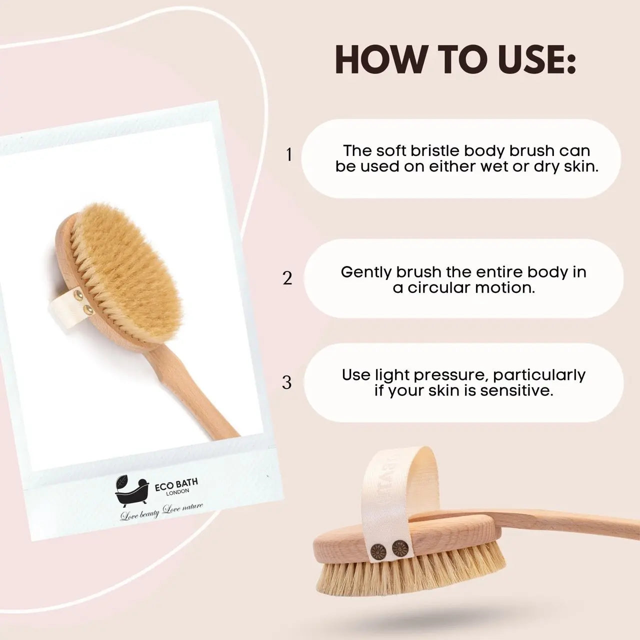 Eco Bath Natural Bristle Body Brush Detachable with Soft Bristles Eco Bath London
