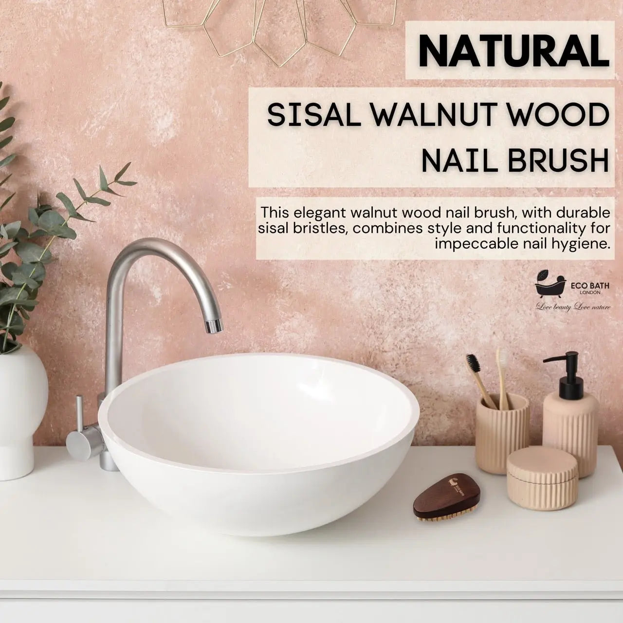 Eco Bath Natural Sisal Walnut Wood Nail Brush - Luxurious Design Eco Bath London