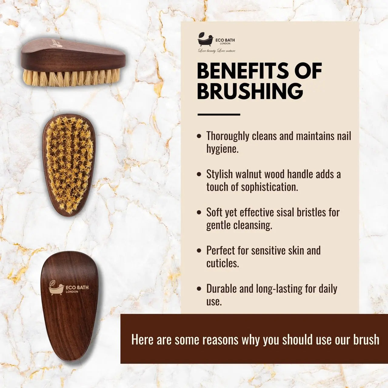 Eco Bath Natural Sisal Walnut Wood Nail Brush - Luxurious Design Eco Bath London