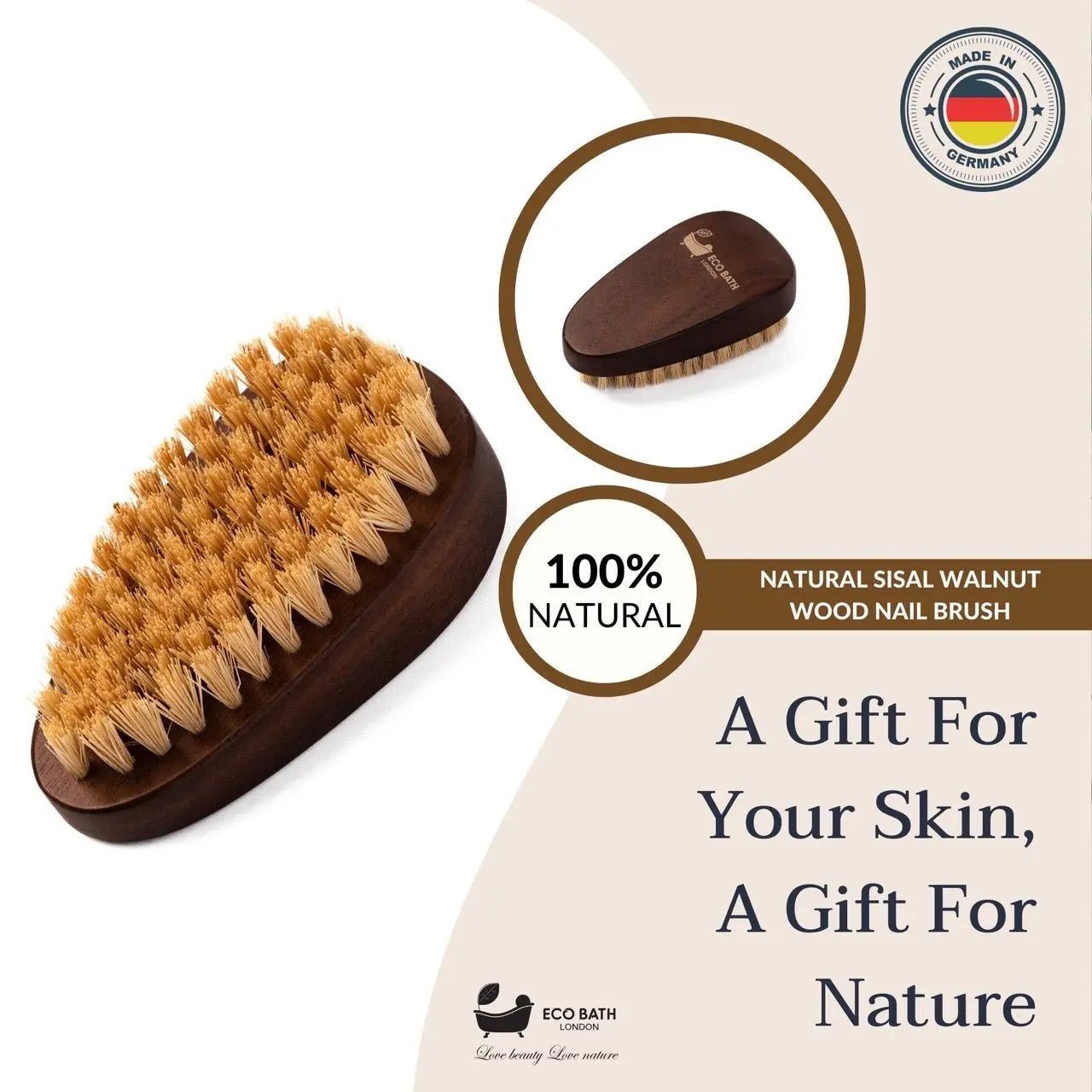 Eco Bath Natural Sisal Walnut Wood Nail Brush - Luxurious Design Eco Bath London