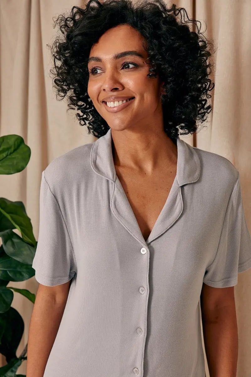 EcoVero Ribbed Nightshirt in Grey Pretty You London