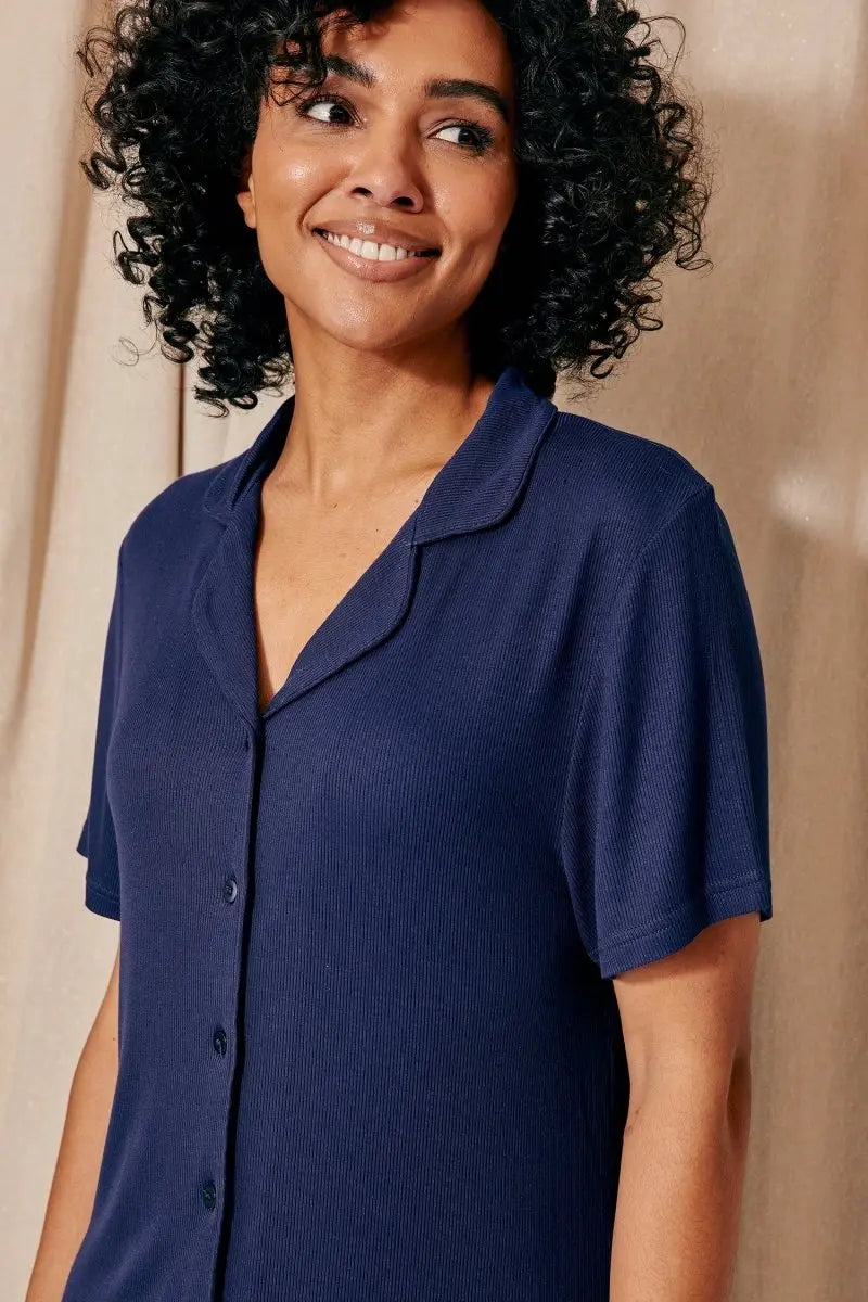 EcoVero Ribbed Nightshirt in Midnight Pretty You London