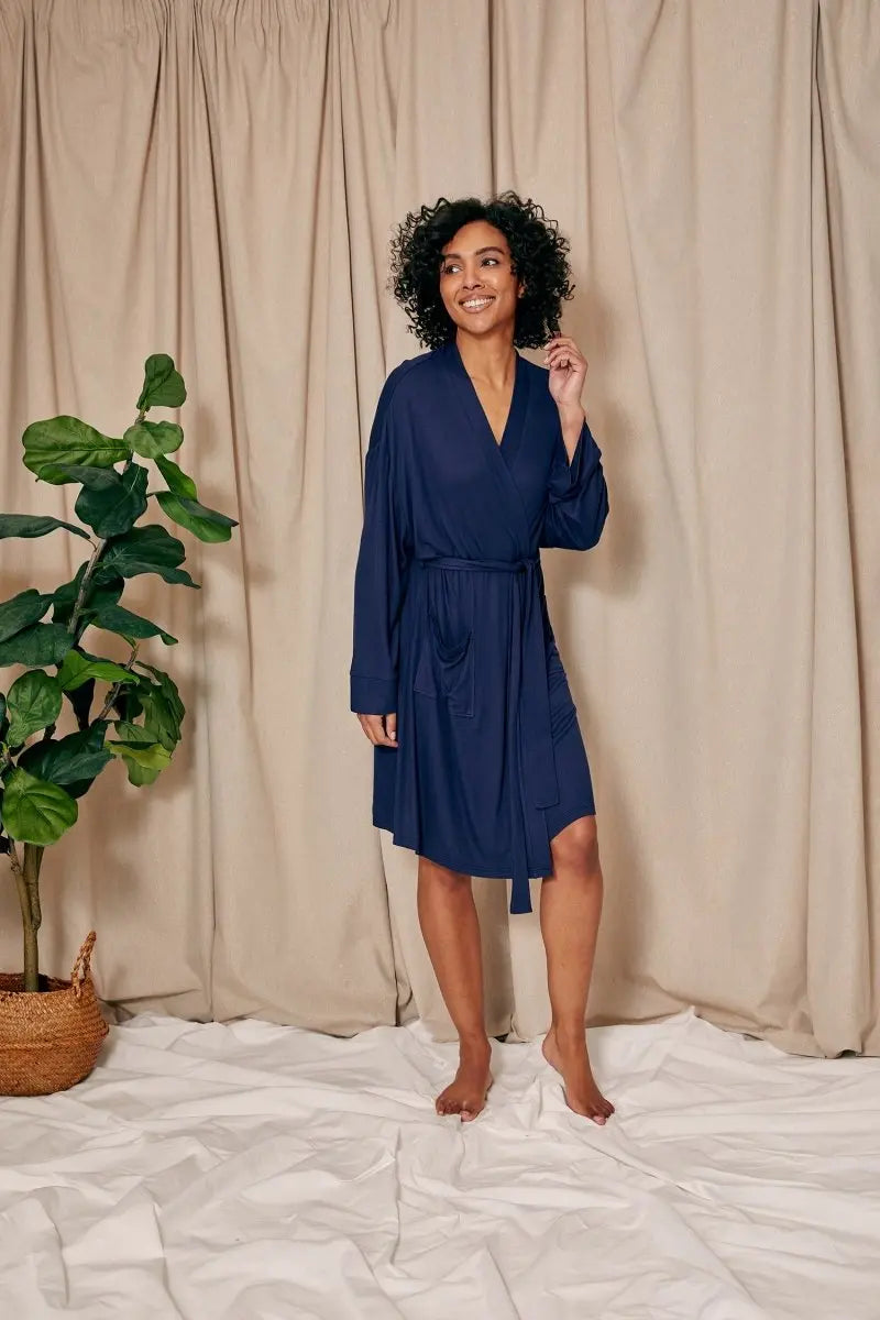 EcoVero Ribbed Robe in Midnight Pretty You London