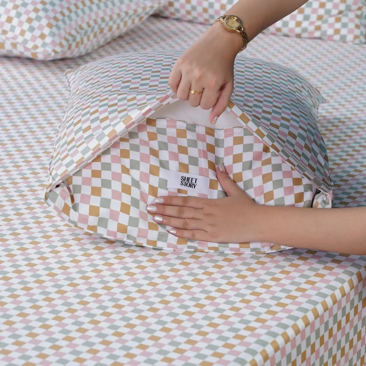 Ella Cotton - Gems Checkerboard Pillowcases Pair SHEET STORY