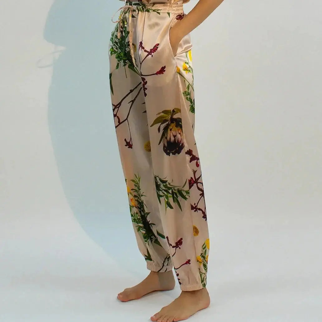 FLYING FLOWER Silk Pyjama Pants NOKAYA