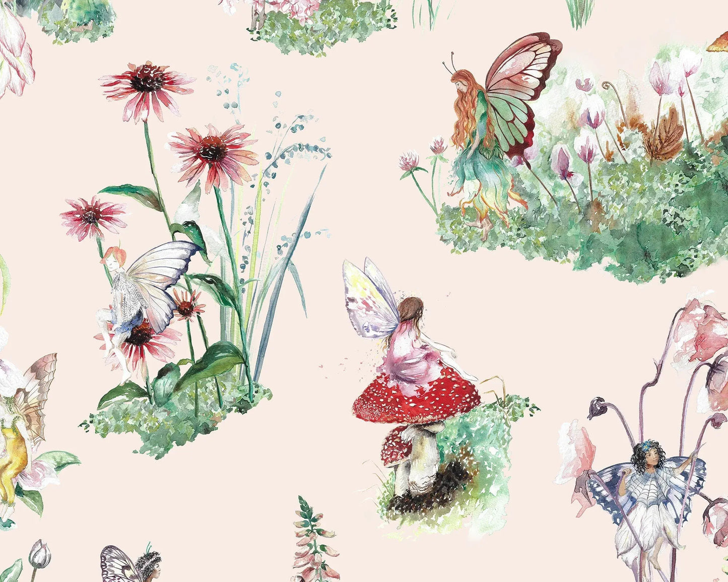 Flower Fairy Garden - Children's Cotton Curtain Fabric Katie Hipwell Design