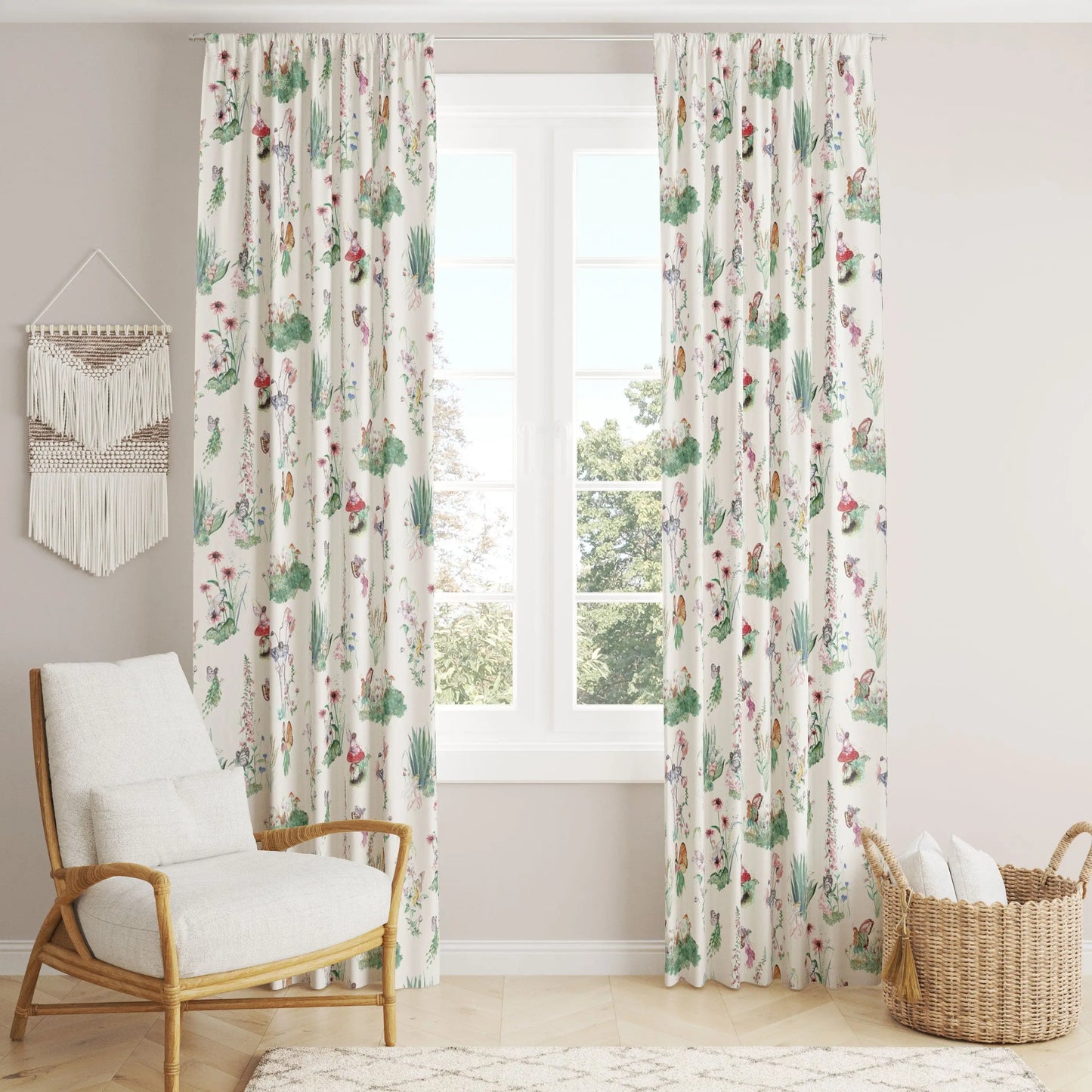 Flower Fairy Garden - Children's Cotton Curtain Fabric Katie Hipwell Design