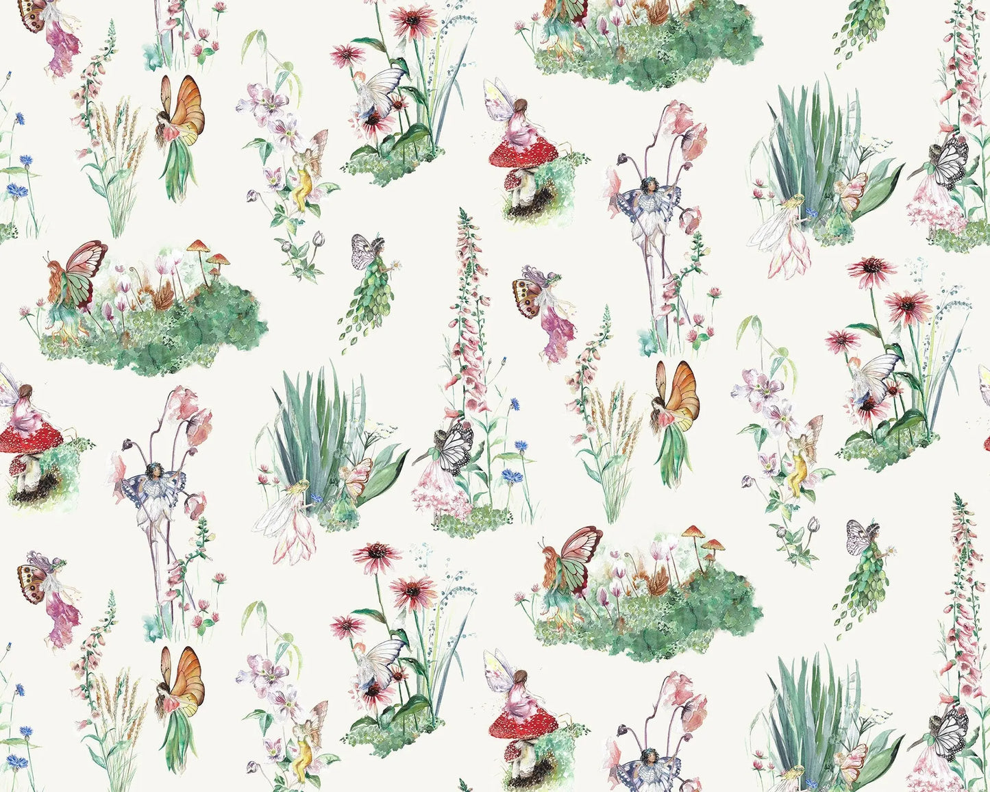 Flower Fairy Garden - Children's Cotton Curtain Fabric Katie Hipwell Design