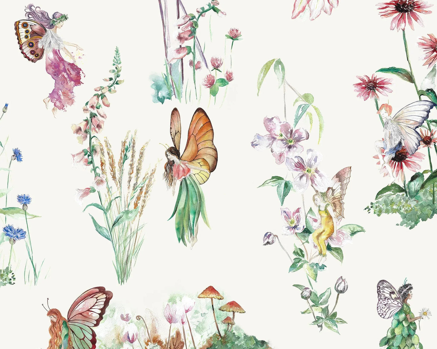 Flower Fairy Garden - Children's Cotton Curtain Fabric Katie Hipwell Design