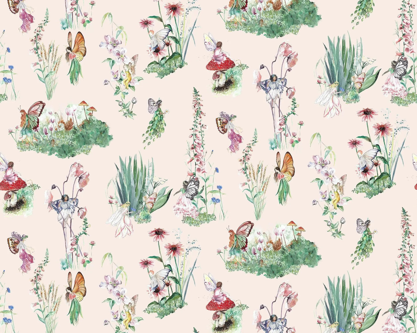 Flower Fairy Garden - Children's Cotton Curtain Fabric Katie Hipwell Design