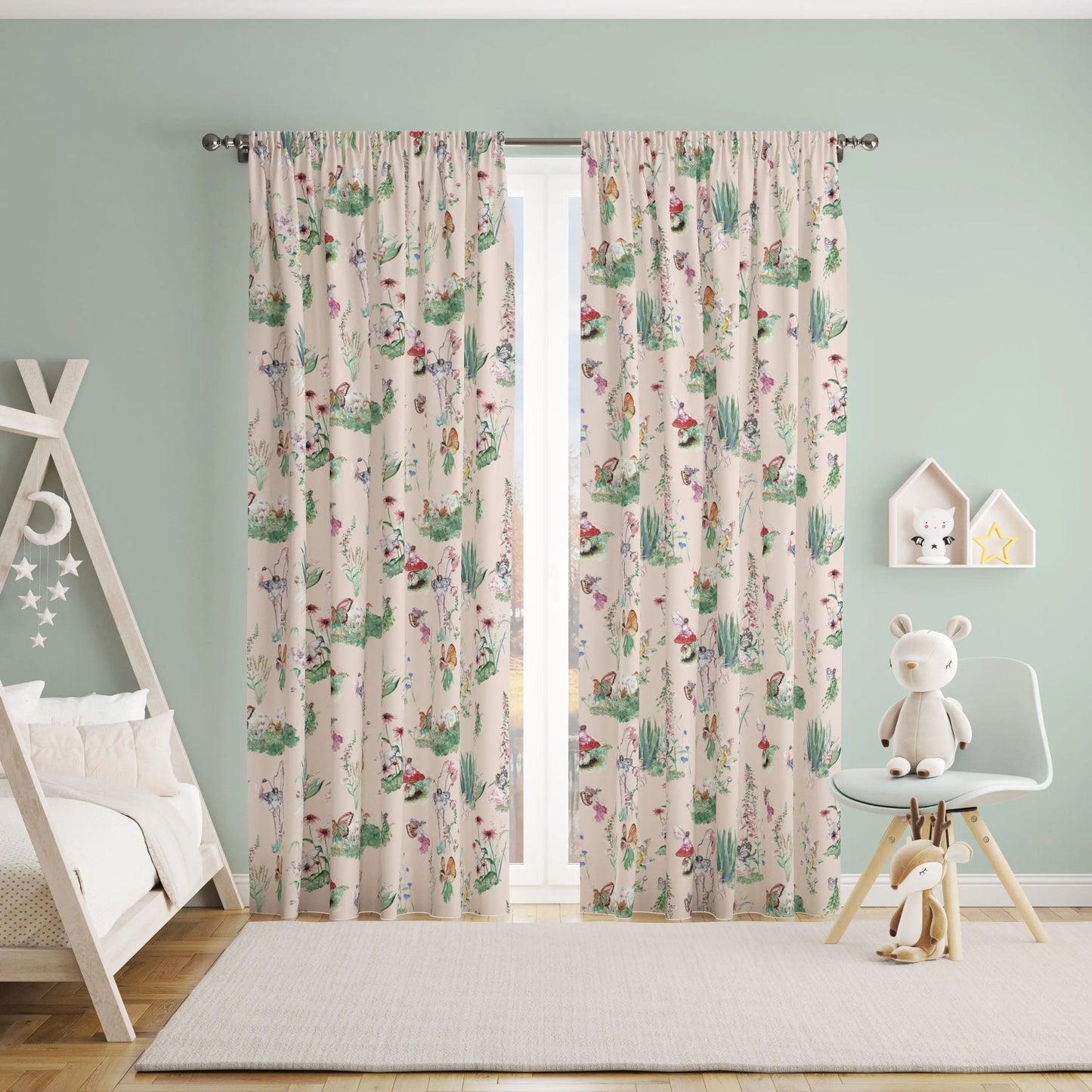 Flower Fairy Garden - Children's Cotton Curtain Fabric Katie Hipwell Design