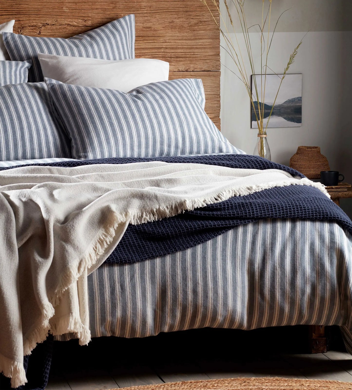 French Blue Fred Stripe Brushed 100% Organic Cotton Duvet Cover The Secret Linen Store