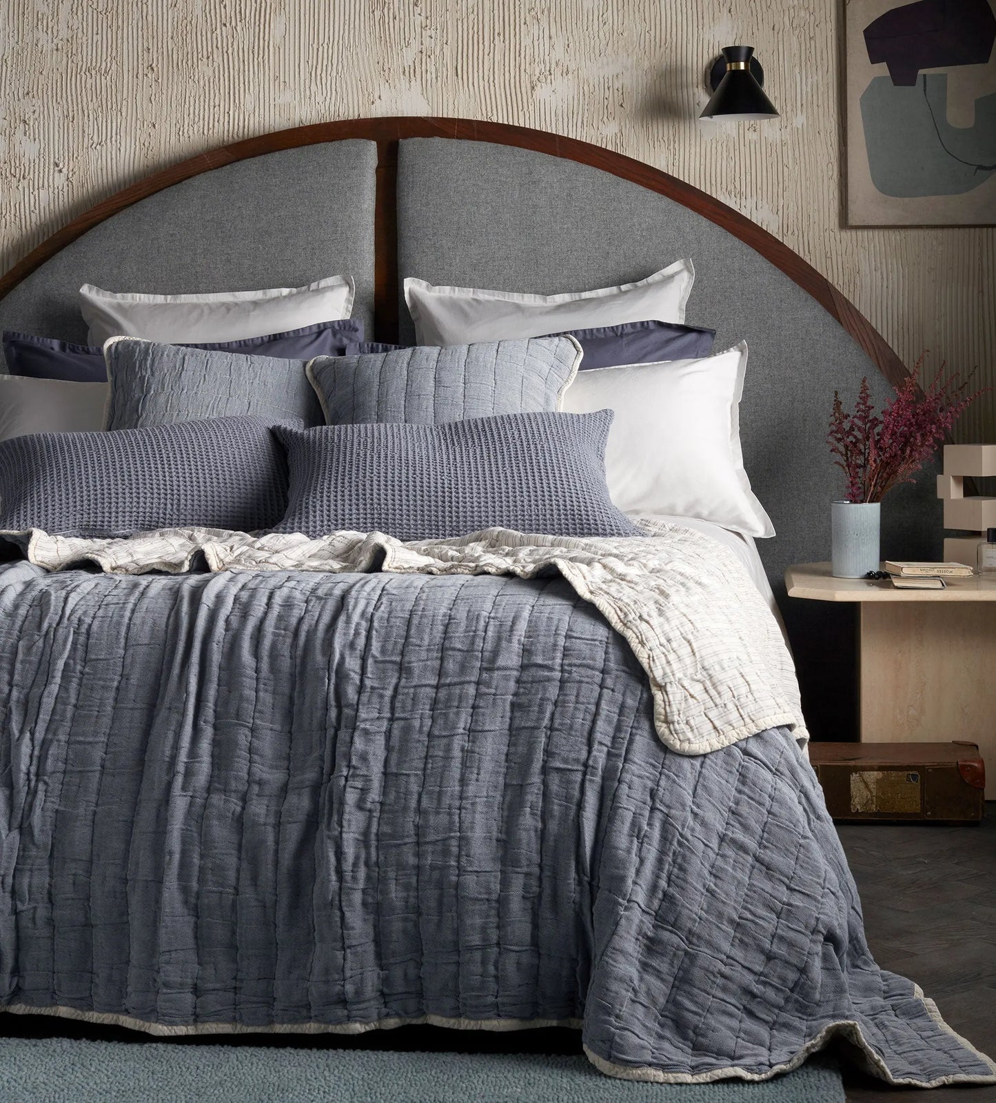 French Blue Vivienne 100% Cotton Quilted Throw The Secret Linen Store