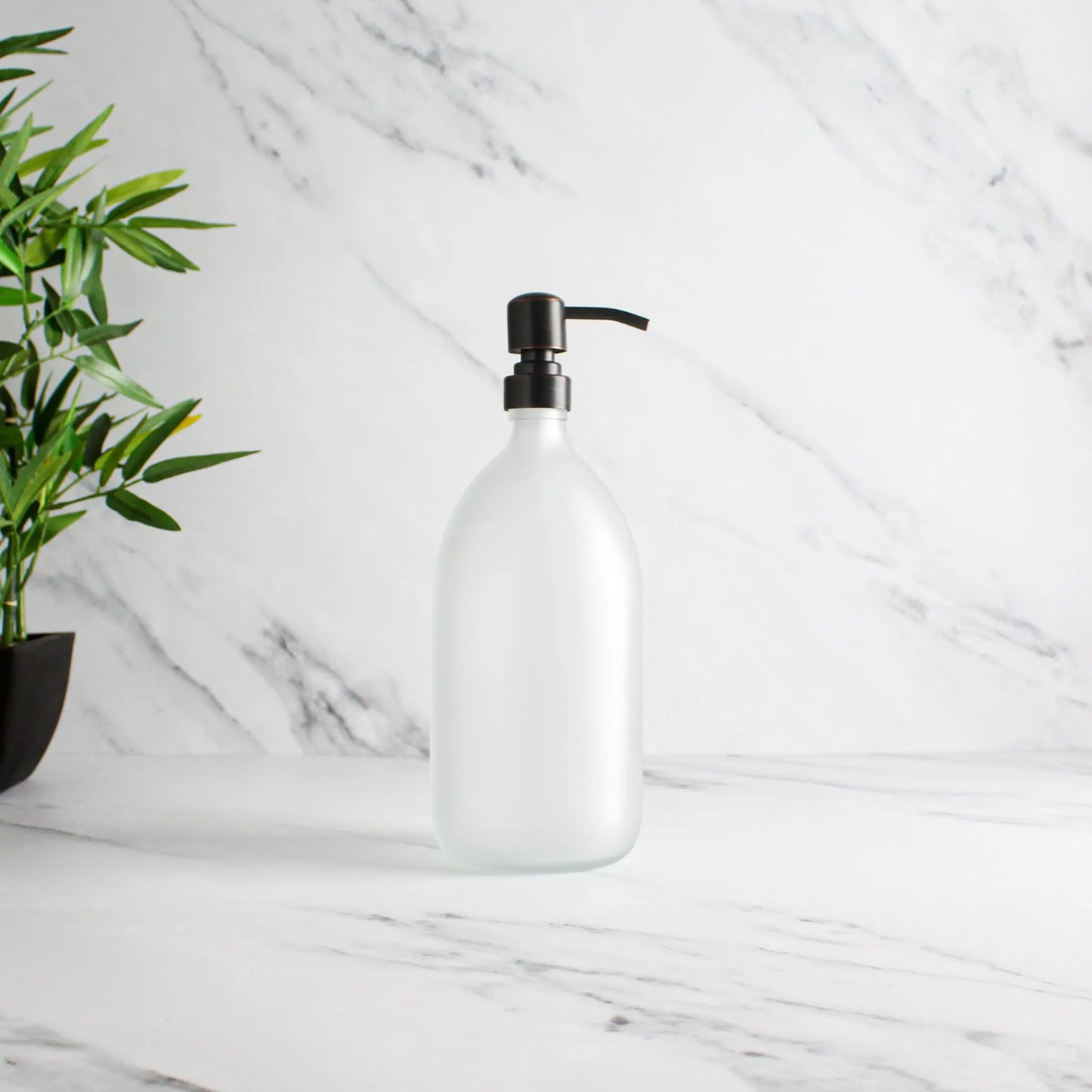 Frosted White Glass Dispenser Bottle With Black/Copper Pump Namie Home