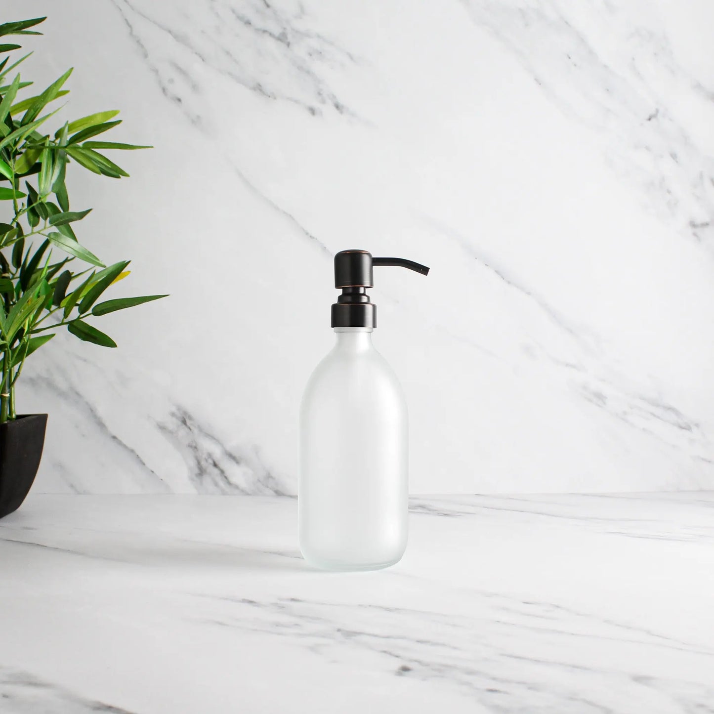 Frosted White Glass Dispenser Bottle With Black/Copper Pump Namie Home
