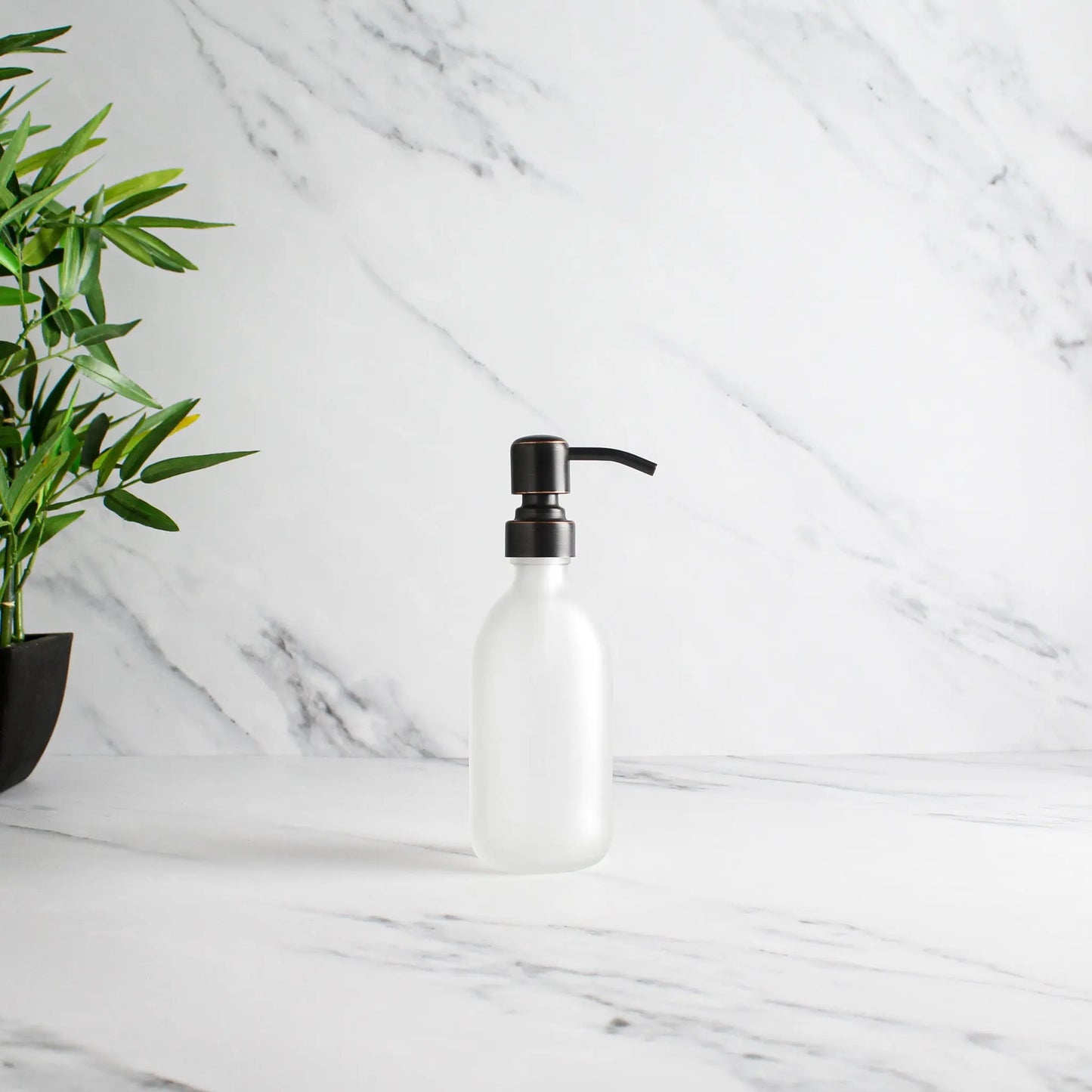 Frosted White Glass Dispenser Bottle With Black/Copper Pump Namie Home
