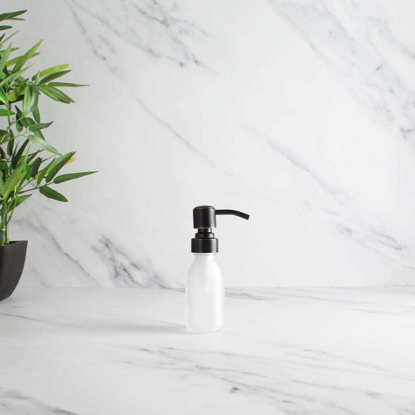 Frosted White Glass Dispenser Bottle With Black/Copper Pump Namie Home