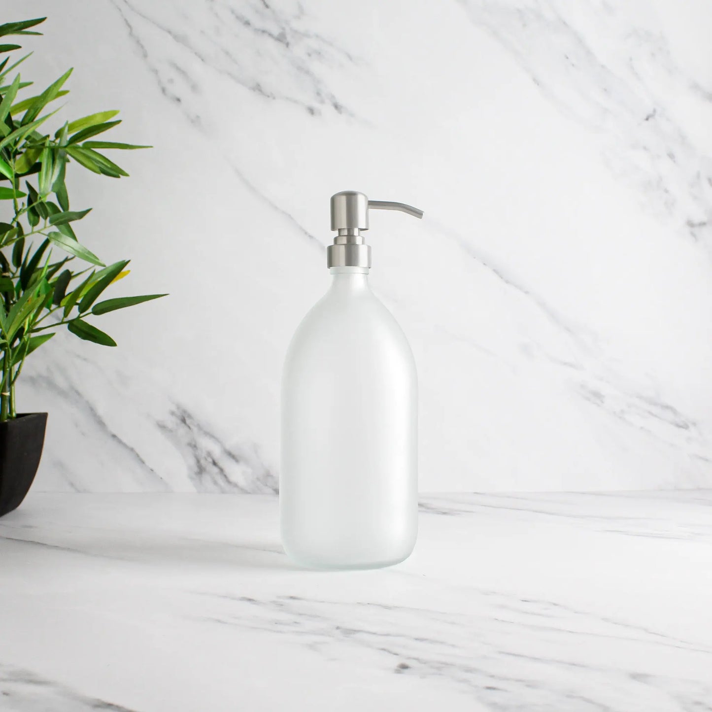 Frosted White Glass Dispenser Bottle With Silver Pump Namie Home