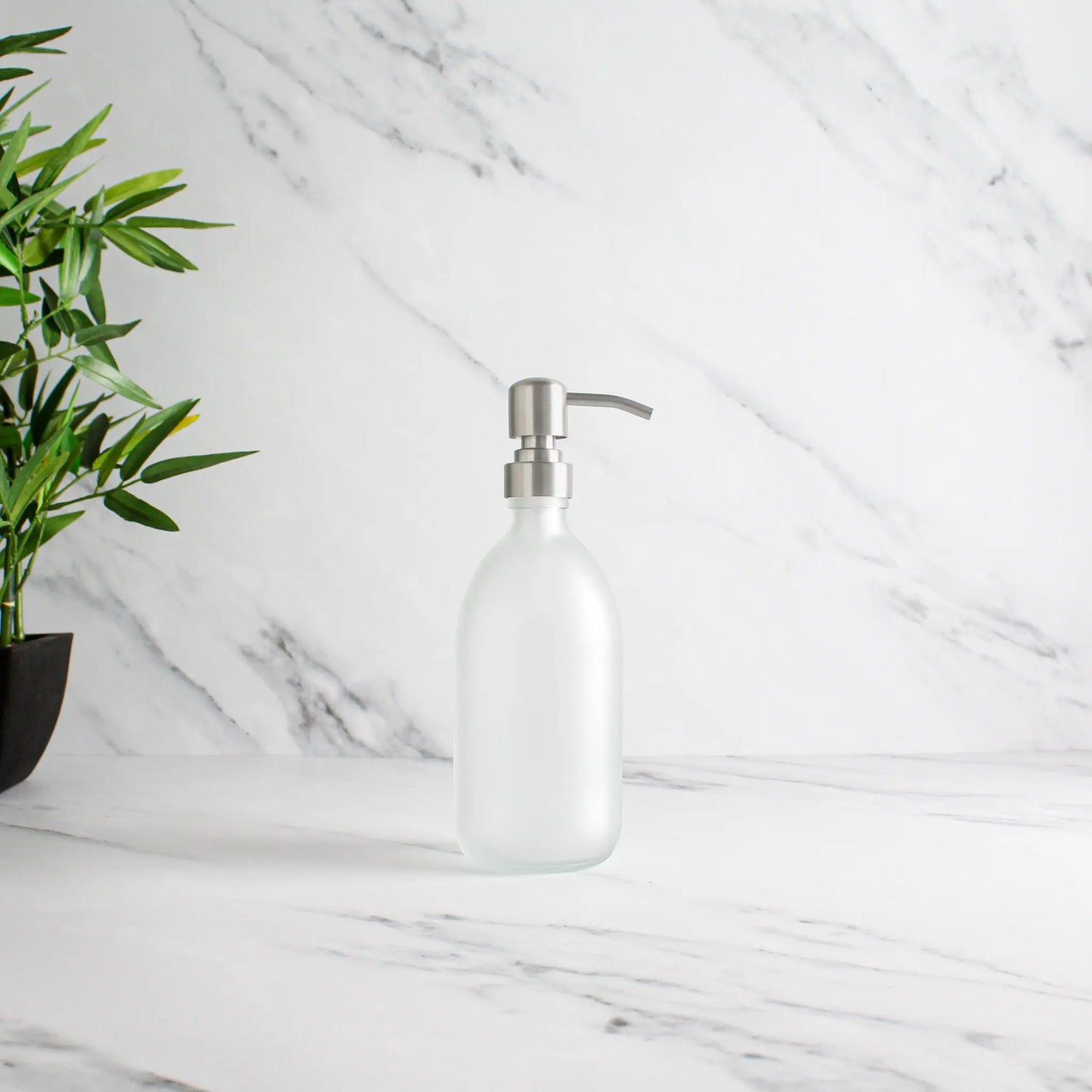 Frosted White Glass Dispenser Bottle With Silver Pump Namie Home