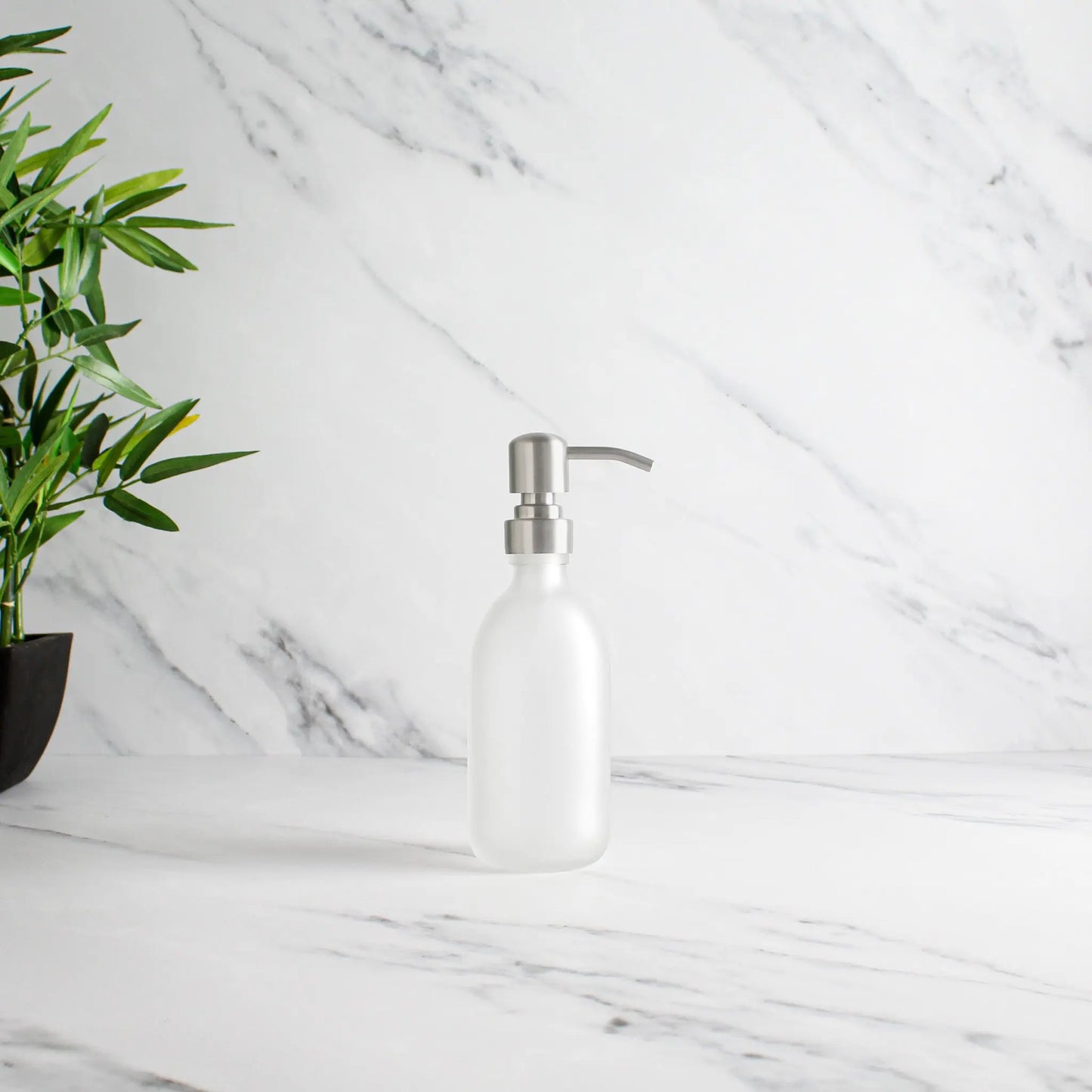 Frosted White Glass Dispenser Bottle With Silver Pump Namie Home