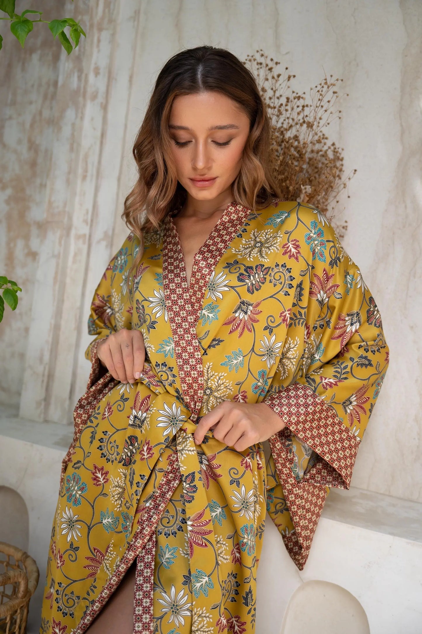 Gold Silk Satin Goddess Kimono Robe SUKARA