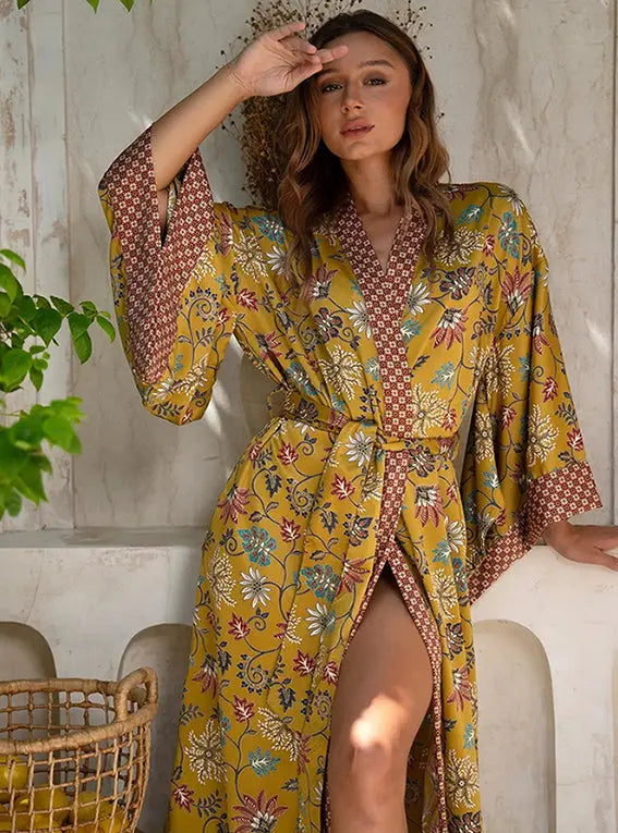Gold Silk Satin Goddess Kimono Robe SUKARA