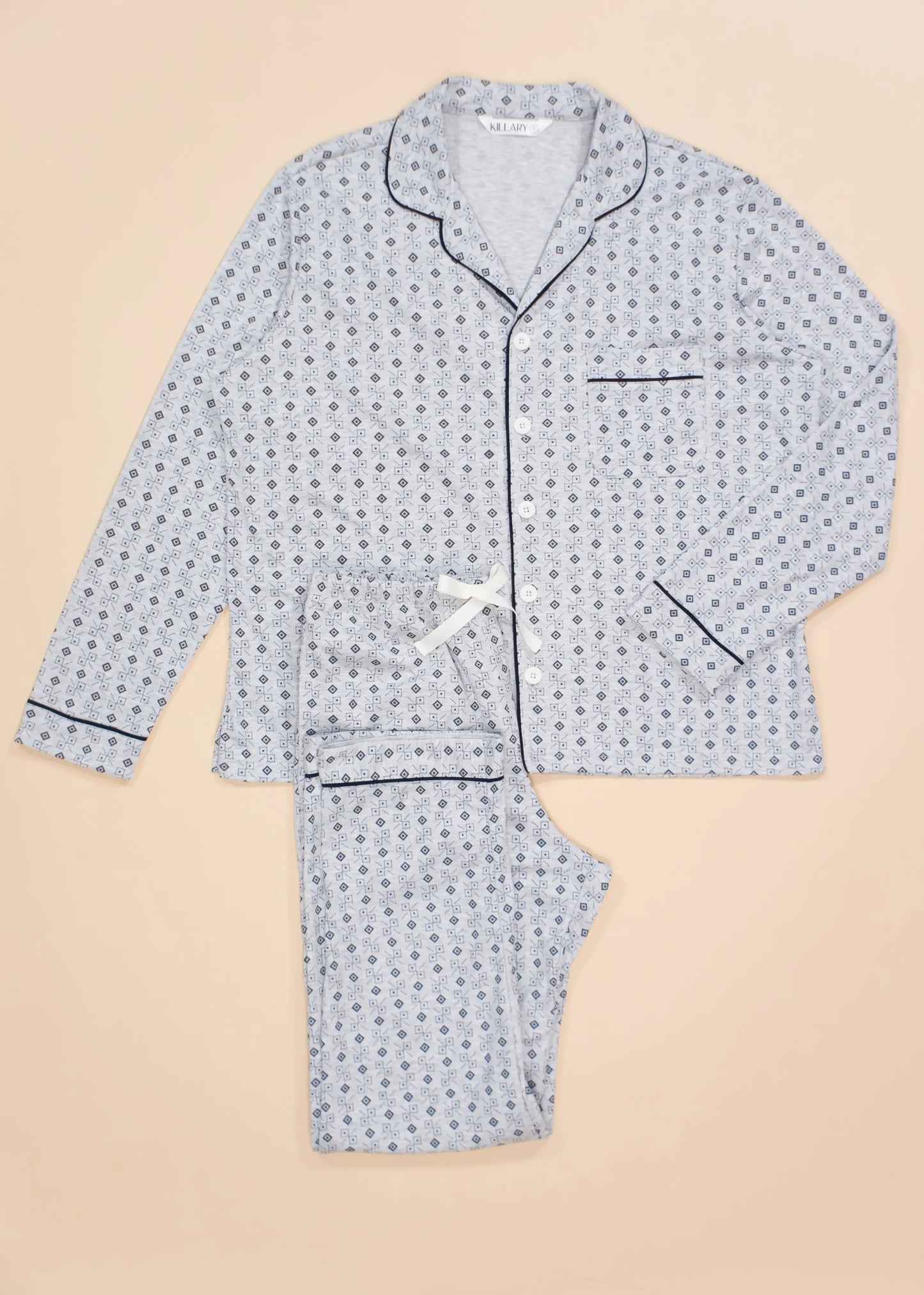 Grey Squares Men's Pyjama Set With Long-Sleeves Top and Trouser Killary
