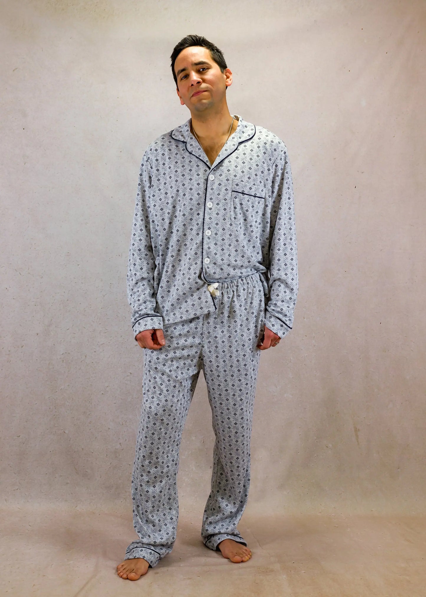Grey Squares Men's Pyjama Set With Long-Sleeves Top and Trouser Killary