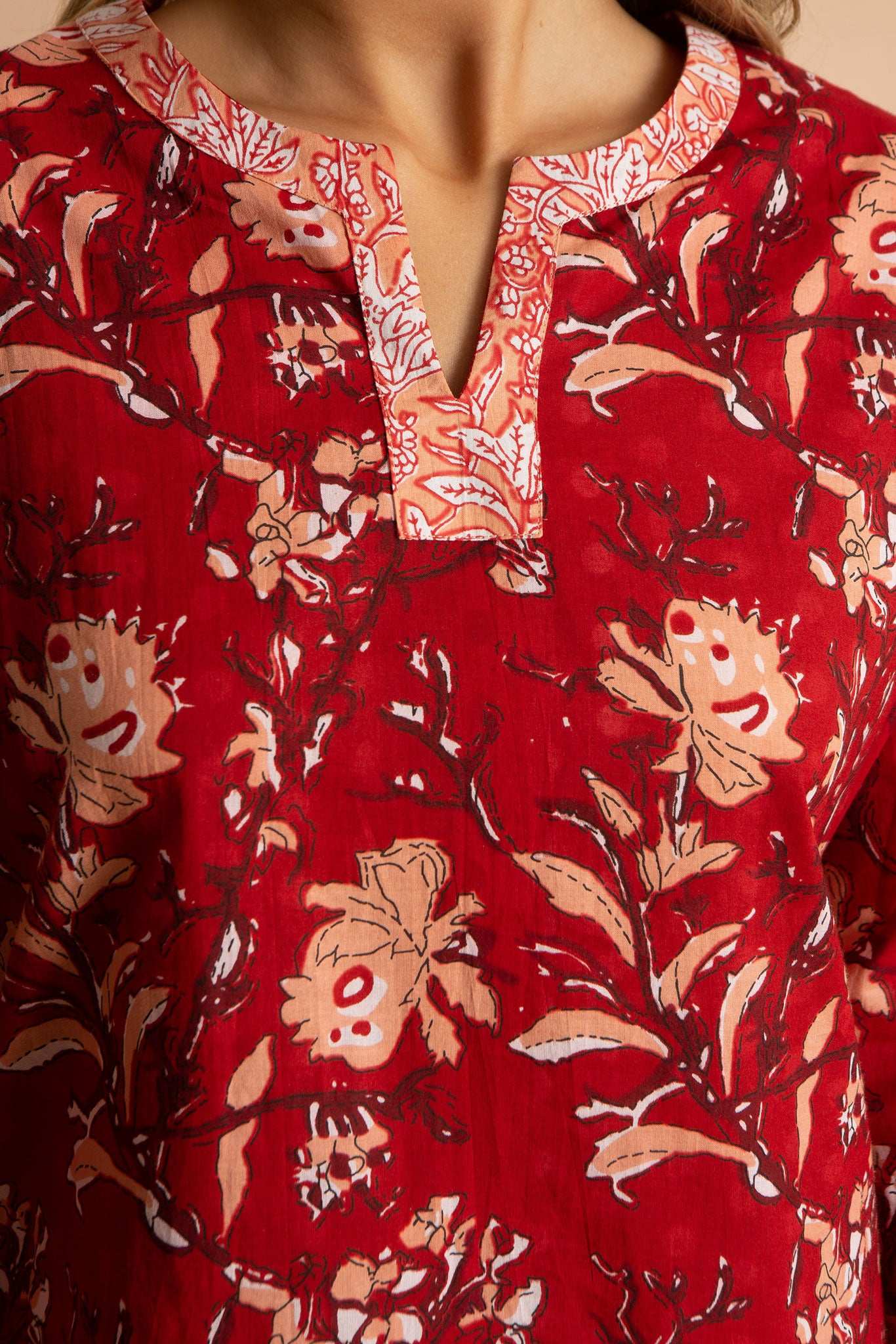 Red Rubra Women's Floral Cotton Pyjama Trouser Set inara