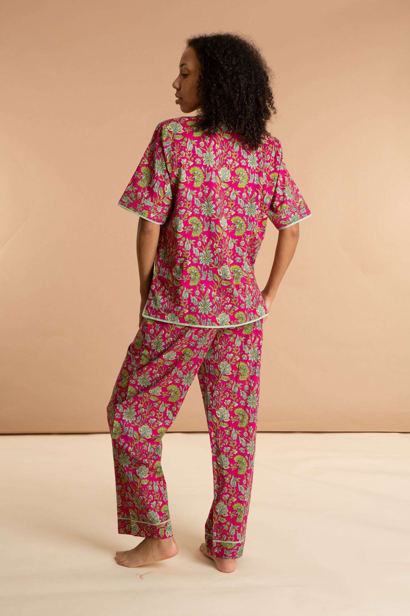 Fuchsia Freesia Women's Floral Cotton Pyjama Trouser Set inara