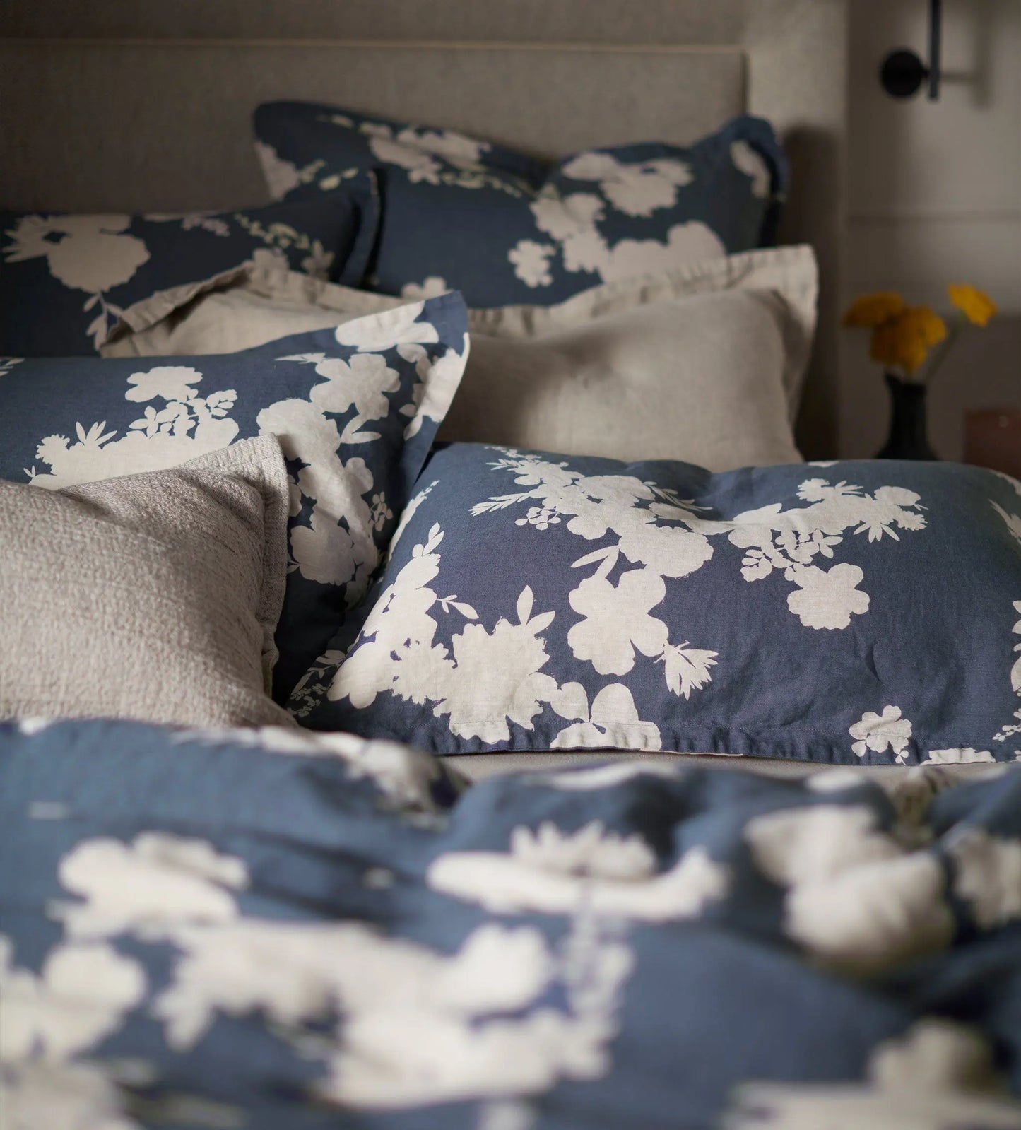 Ink Blue Flower Press Linen Blend Duvet Cover The Secret Linen Store