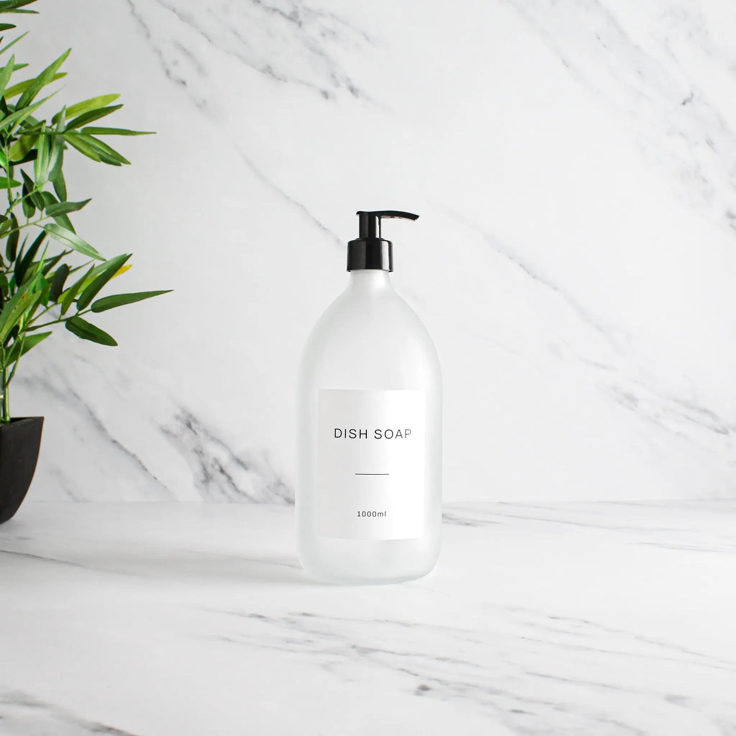 Labelled Frosted White Glass Dispenser Bottle With Black Pump Namie Home