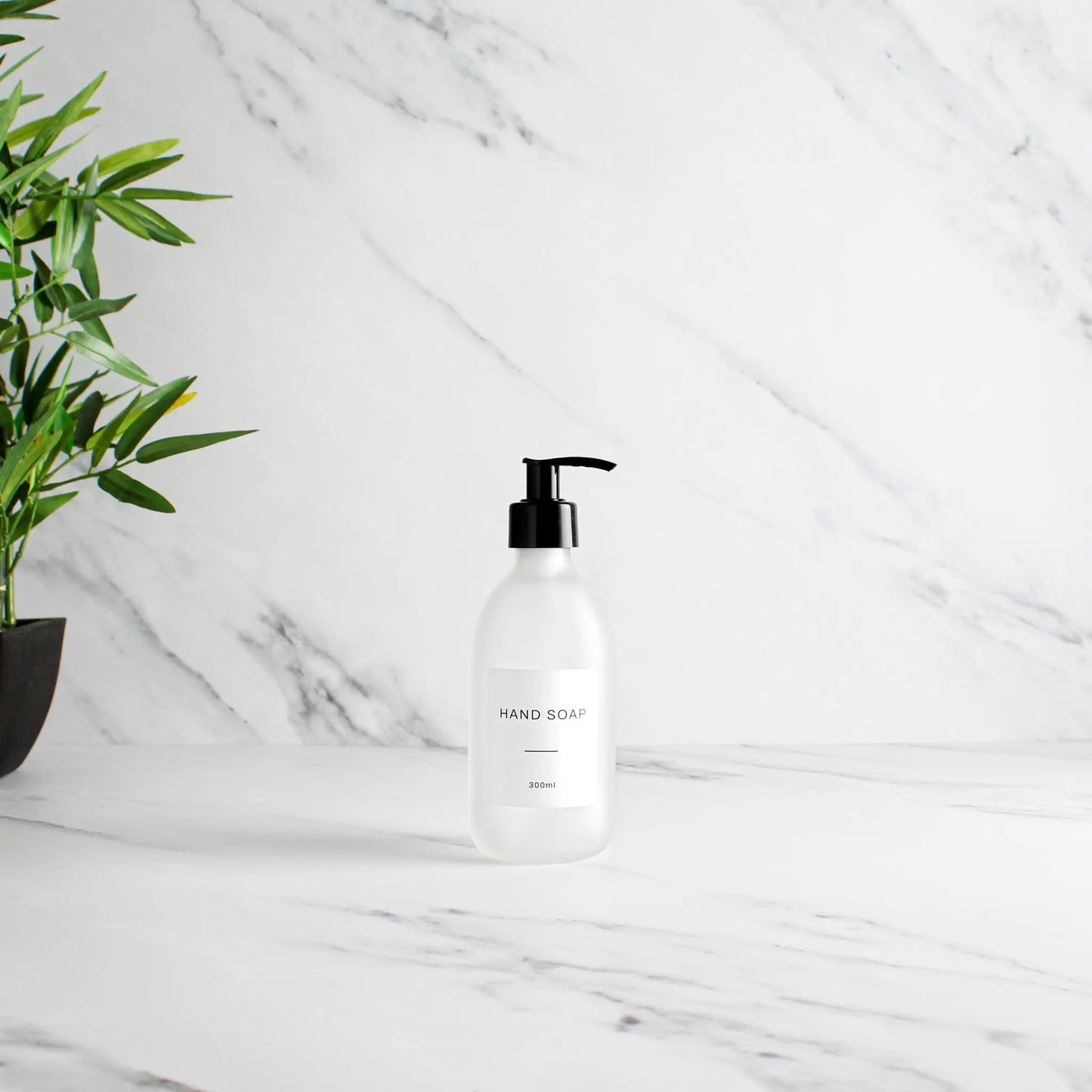 Labelled Frosted White Glass Dispenser Bottle With Black Pump Namie Home
