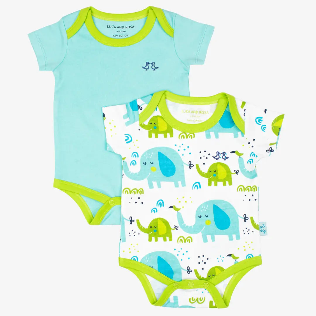Little Elephant Print Boys Pack of 2 Baby Vests Luca and Rosa
