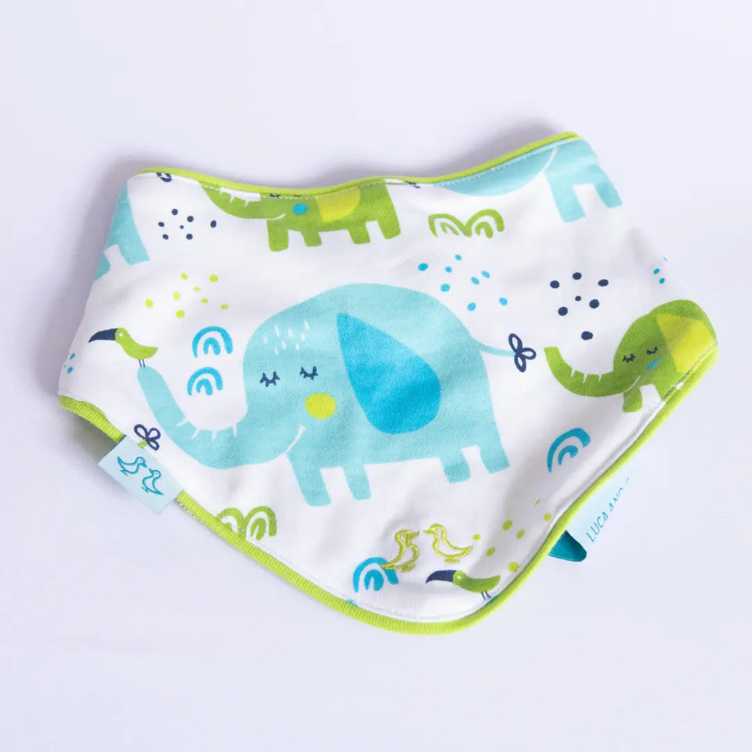 Little Elephant Print Boys Set of 2 Dribble Bibs Luca and Rosa