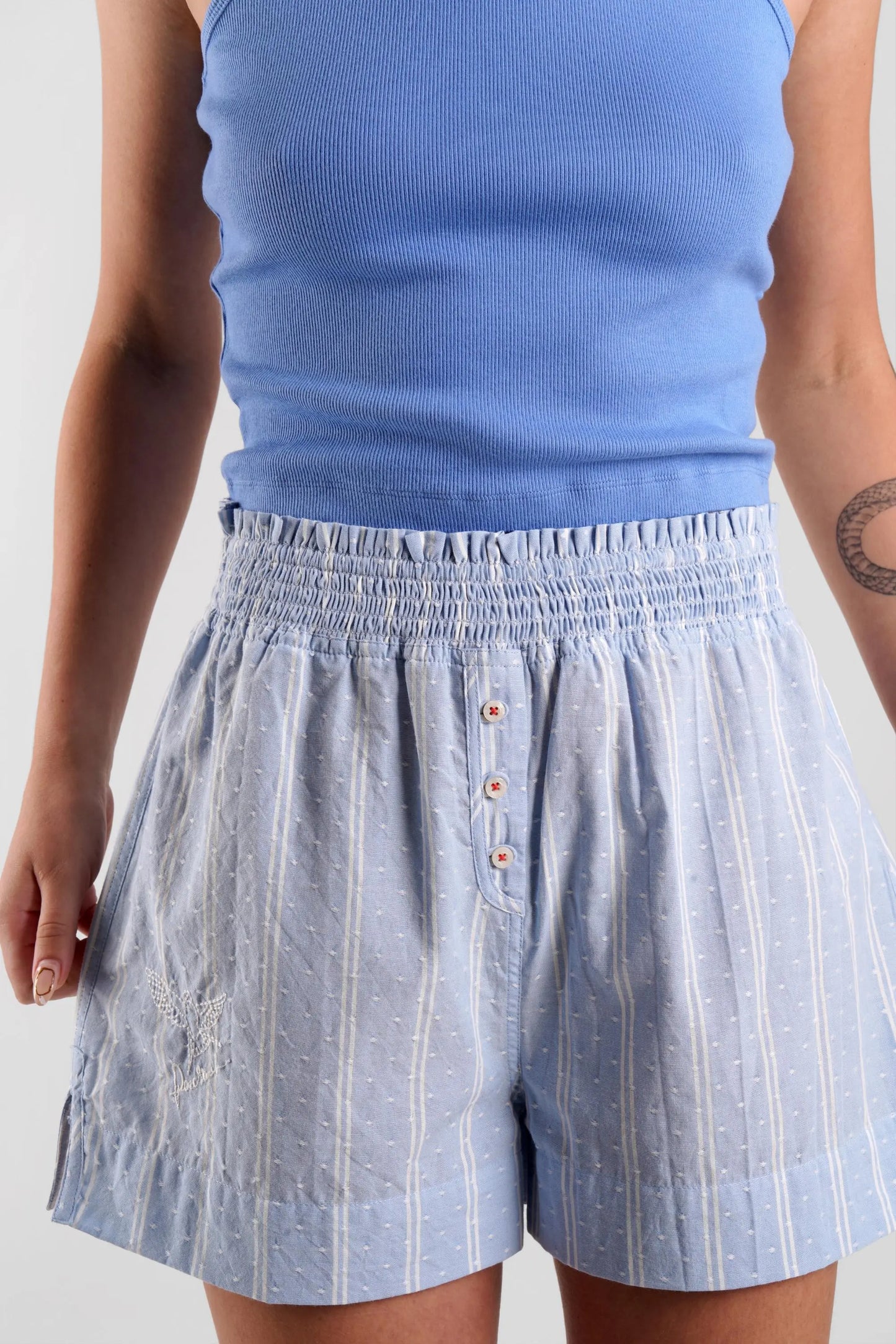 Lomandra Stripe Ethical-Cotton Shorts - Glacier Blue Peachaus